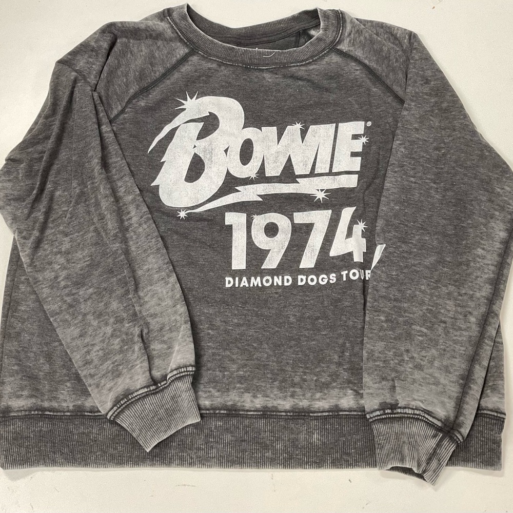 Recycled Karma Bowie 1974 Gray Crewneck Sweater Graphic Sweatshirt